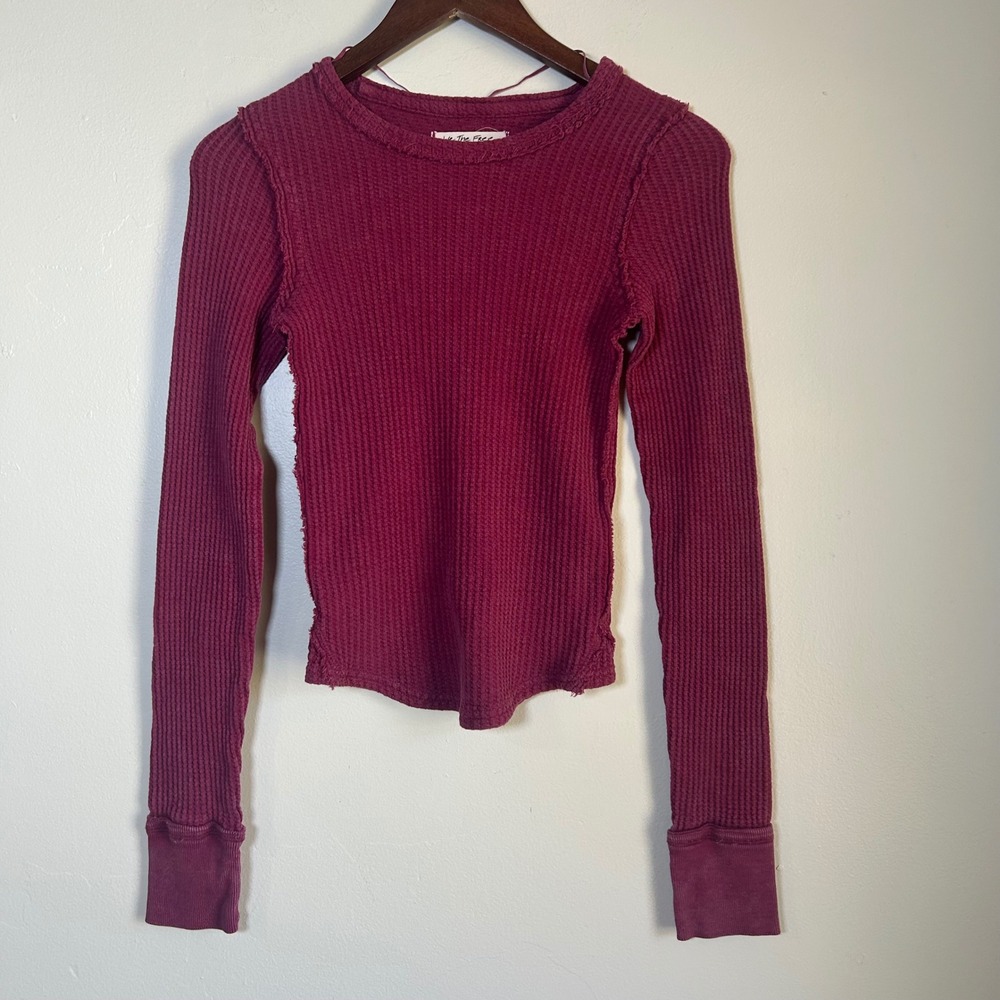 EUC We The Free Thermal One Of The Guys Top Size XS Berry Pink Waffle Knit